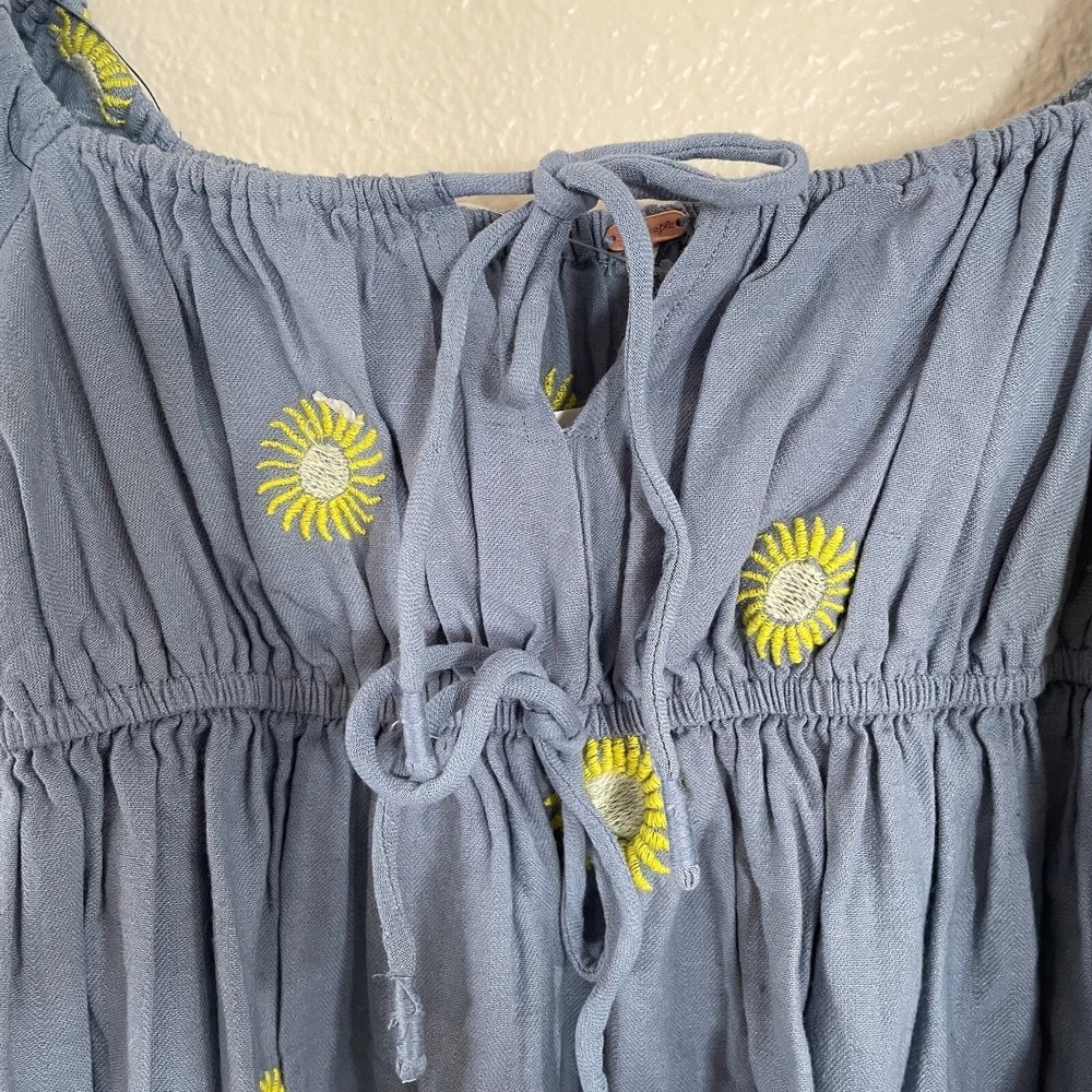 NWOT Free People Sun Embroidery Midi Dress Cottagecore L Blue Summer Linen Boho - Picture 14 of 16